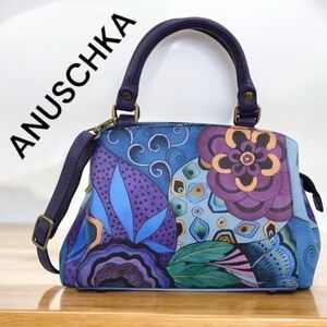 Anuschka-New! Hand Painted Leather Crossbody Satchel. 10x7x5. Stunning artwork!